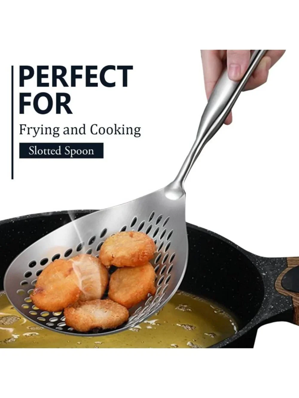 Stainless Steel Skimmer Spoon - Slotted Ladle for Cooking, Frying & Pasta